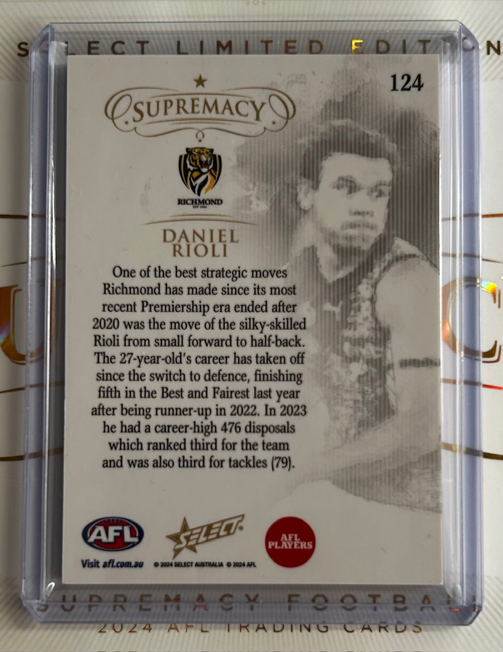 2024 AFL Select Supremacy - DANIEL RIOLI (RICHMOND TIGERS) Gold /95 #124