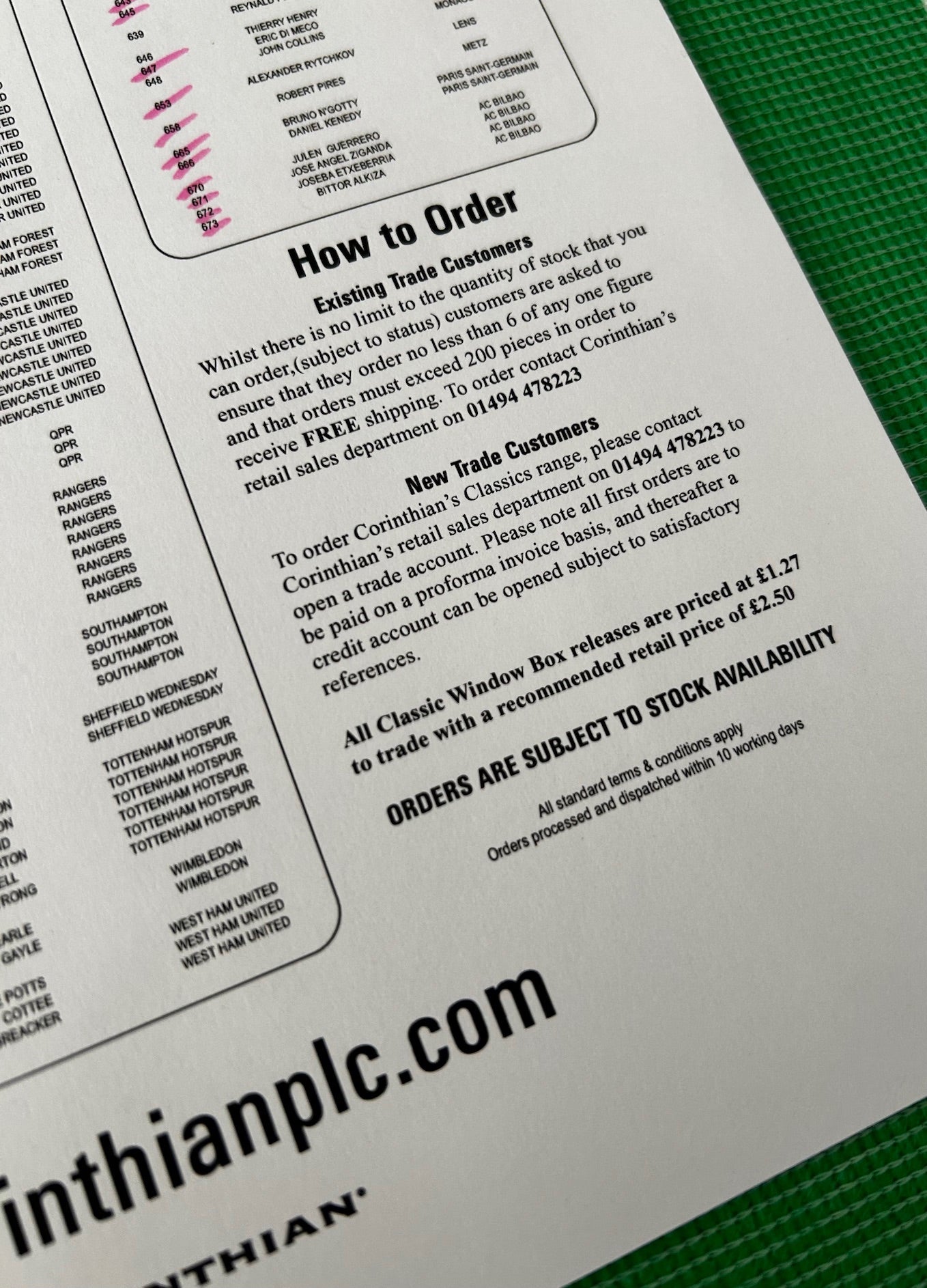 Corinthian ProStars Classics Collector Centre A4 Double-Sided Promotional Flyer & Order Form (Original Copy)