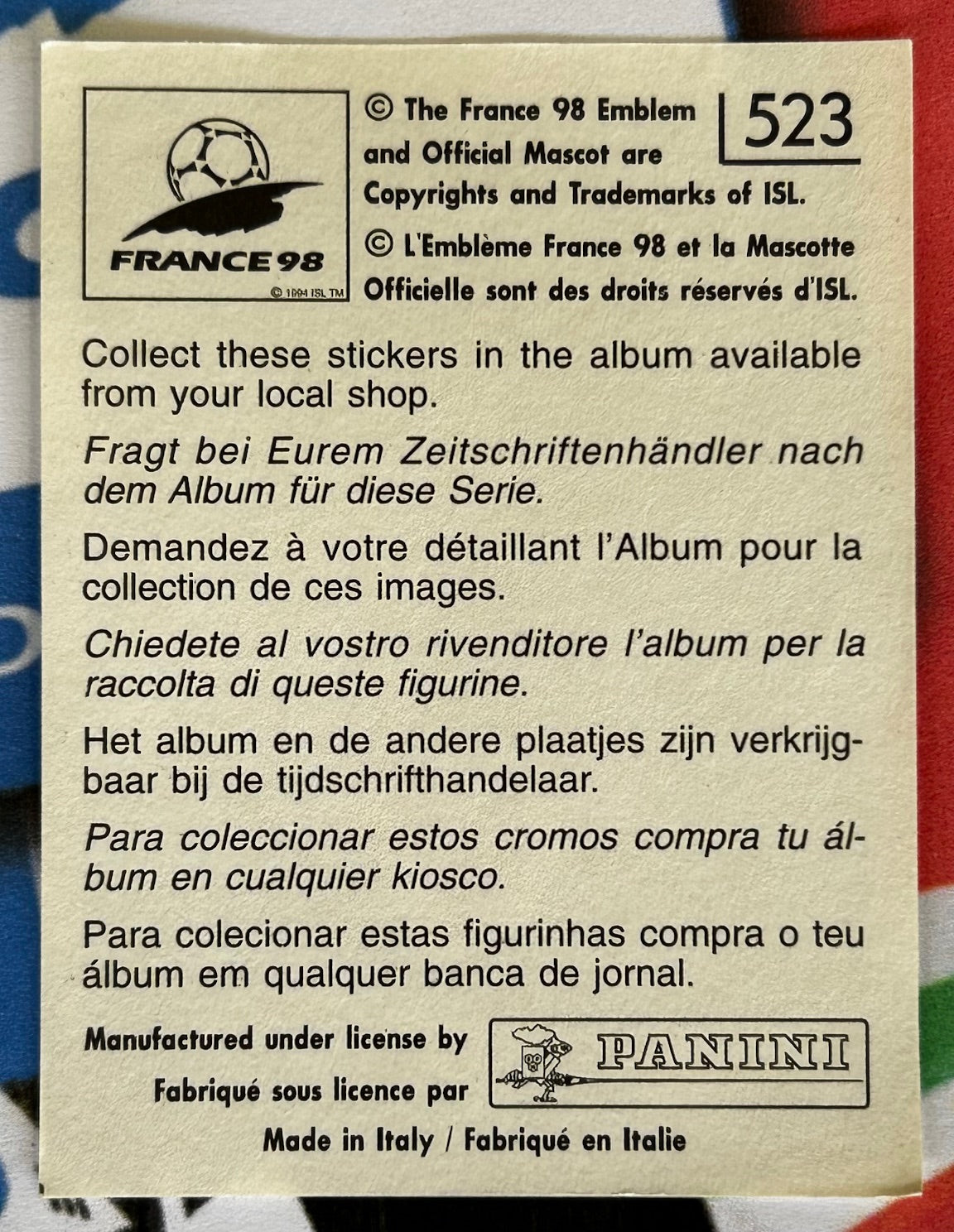 Panini FIFA World Cup France 98 Sticker - NAOKI SOMA (JAPAN) #523