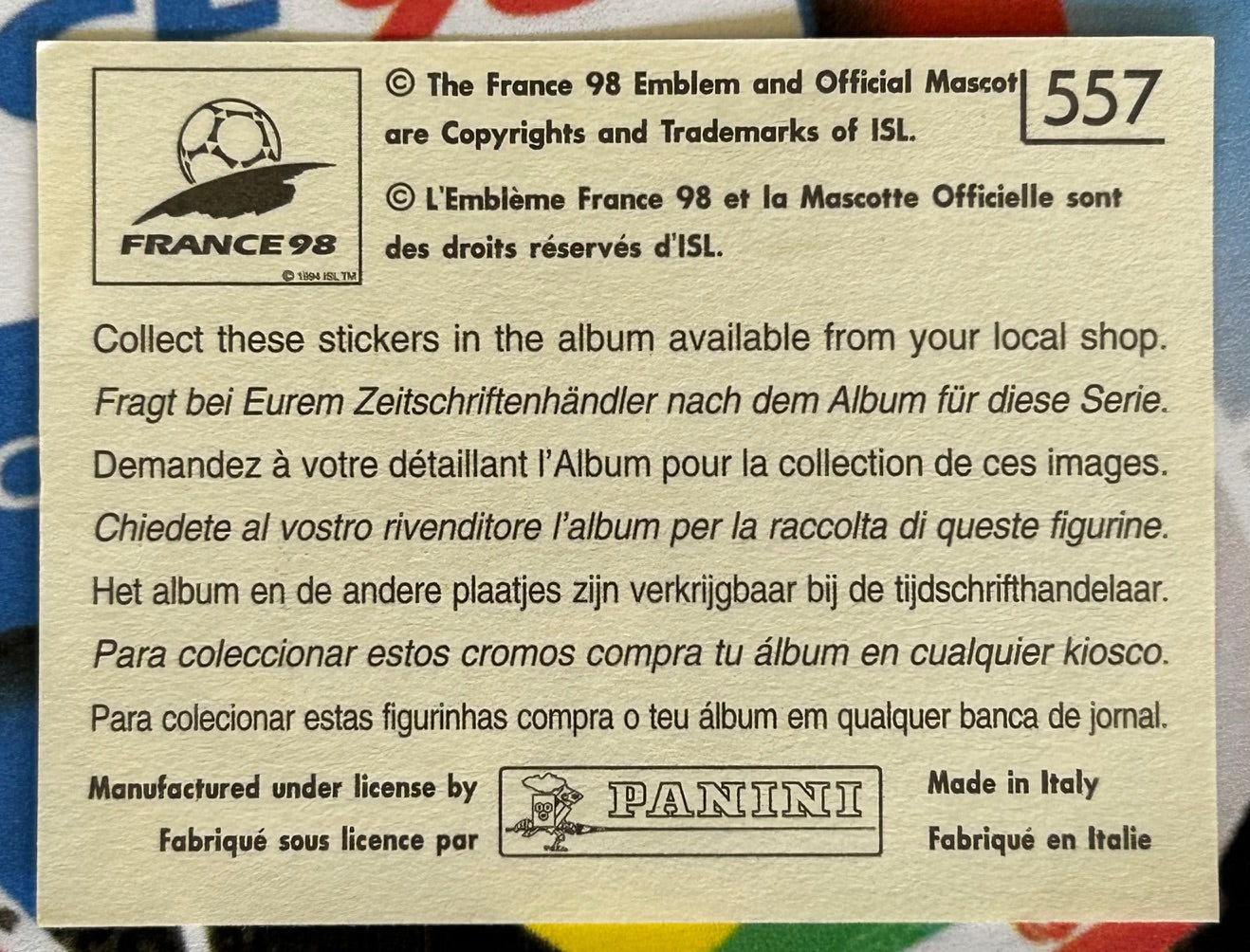 Panini FIFA World Cup France 98 Sticker - CARGILL & SIMPSON (JAMAICA) #557