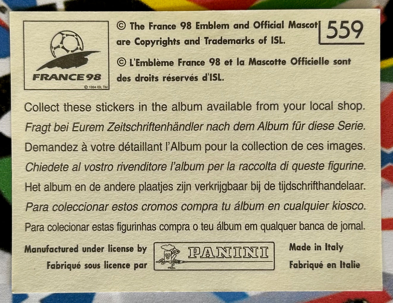 Panini FIFA World Cup France 98 Sticker - DAWES & MALCOLM (JAMAICA) #559