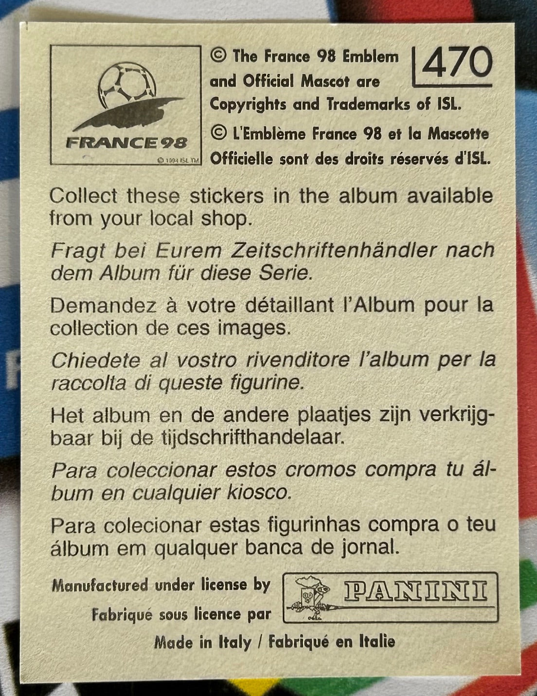 Panini FIFA World Cup France 98 Sticker - DAVID BATTY (ENGLAND) #470