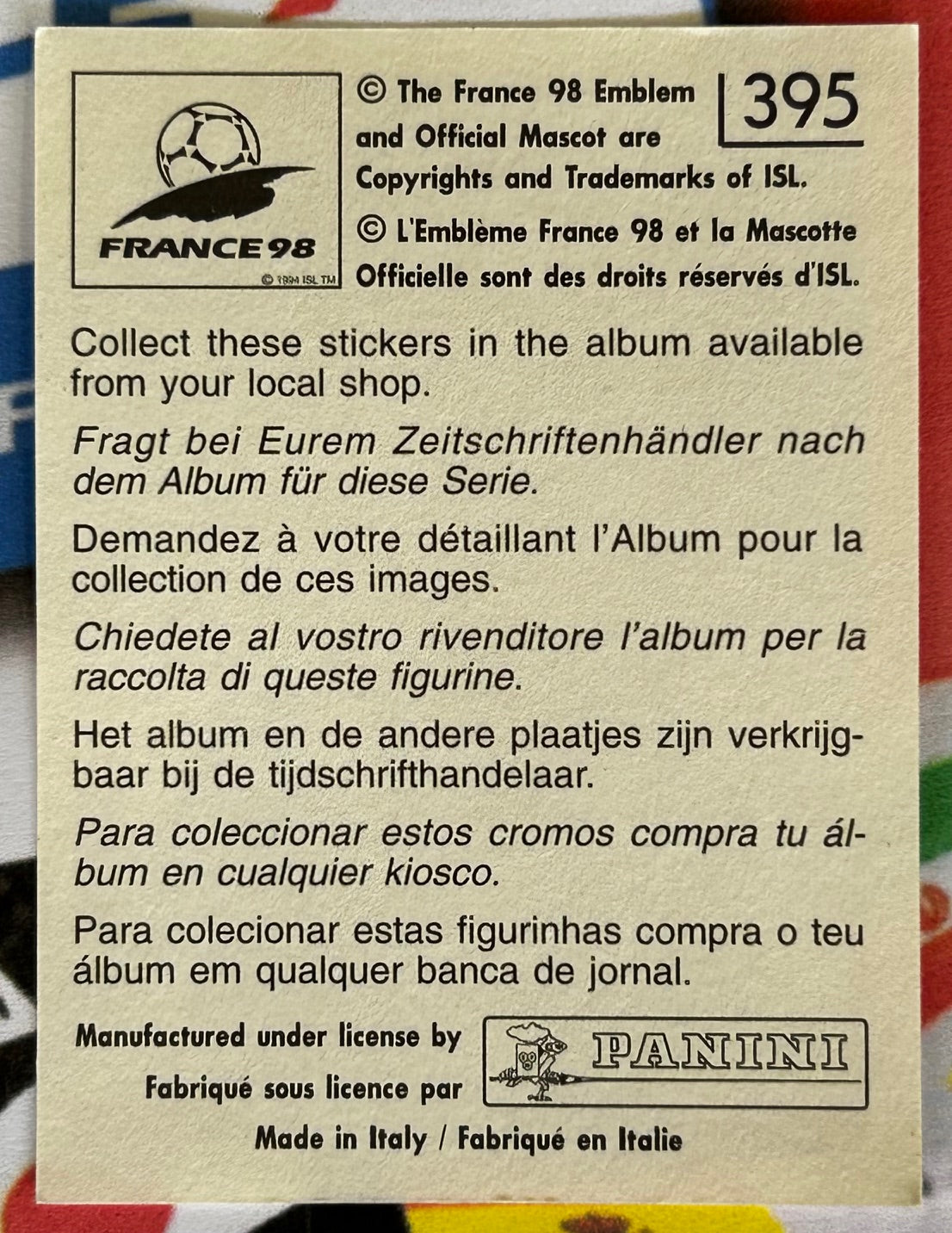 Panini FIFA World Cup France 98 Sticker - SINISA MIHAJLOVIC (JUGOSLAVIJA) #395