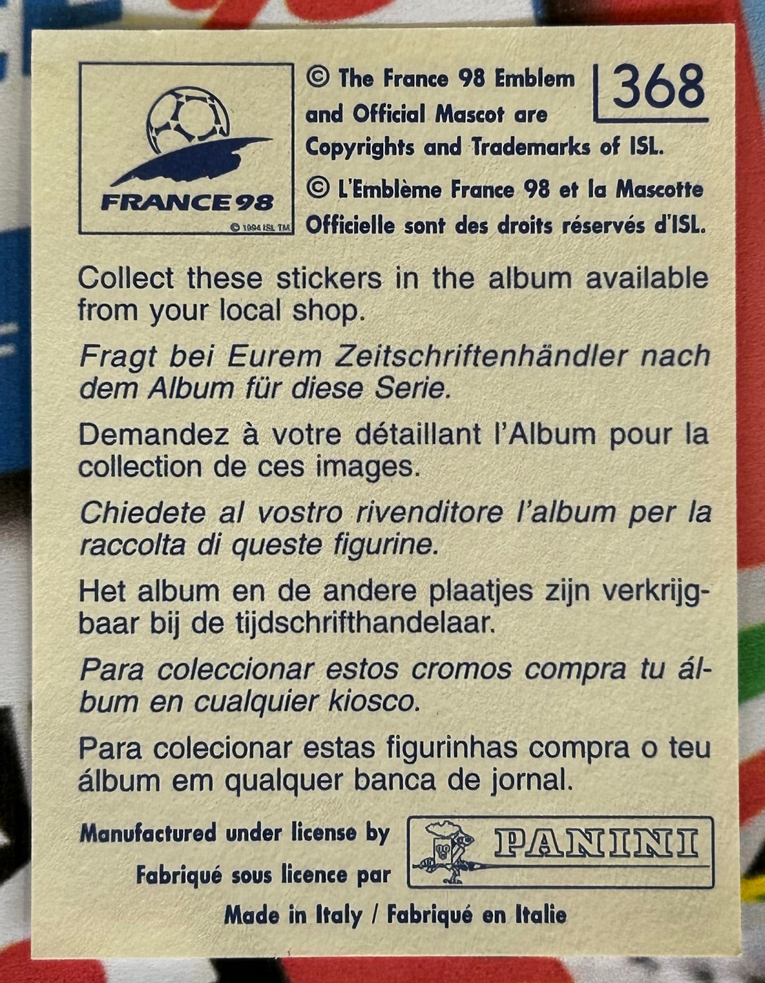 Panini FIFA World Cup France 98 Sticker - LUIS GARCIA (MEXICO) #368