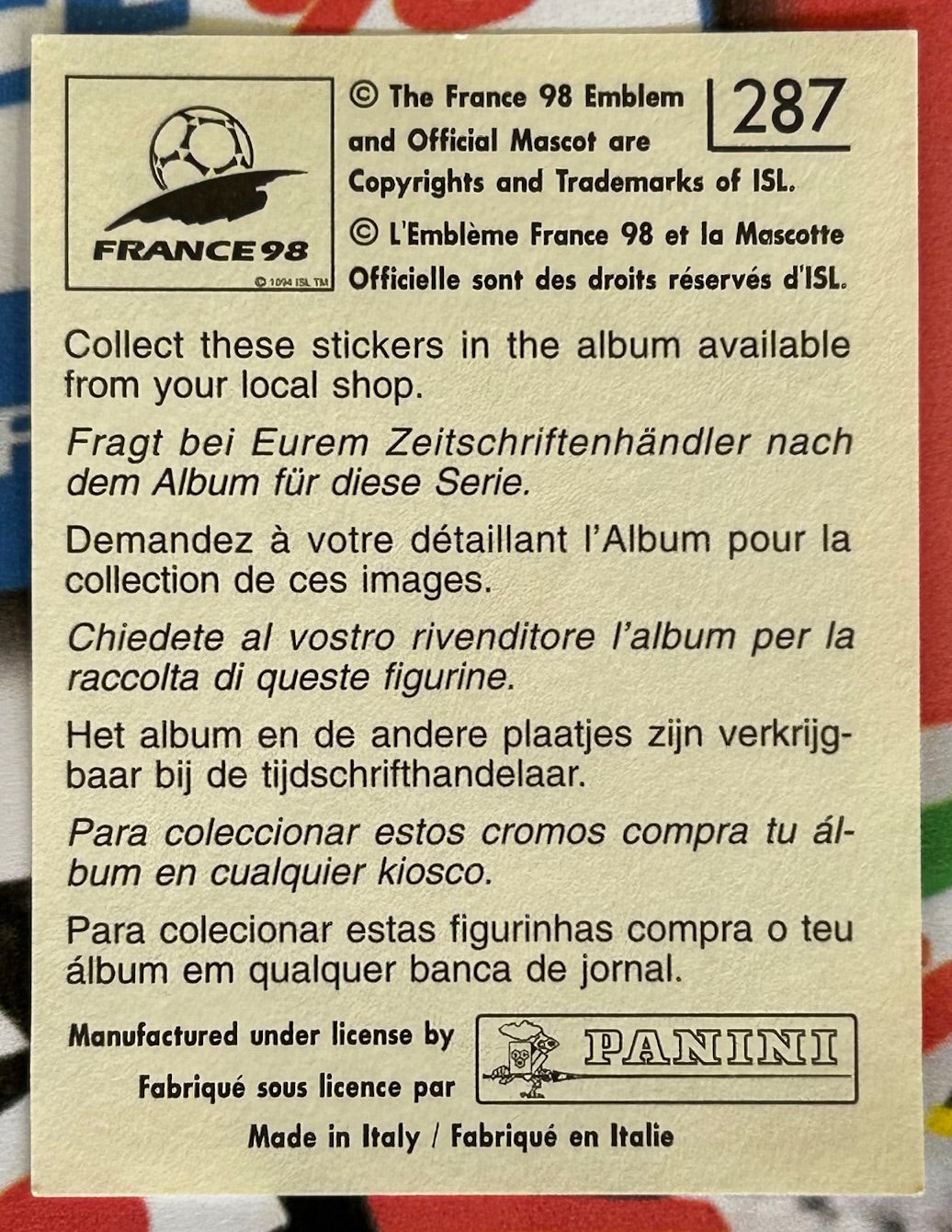 Panini FIFA World Cup France 98 Sticker - IVAILO PETKOV (BULGARIA) #287