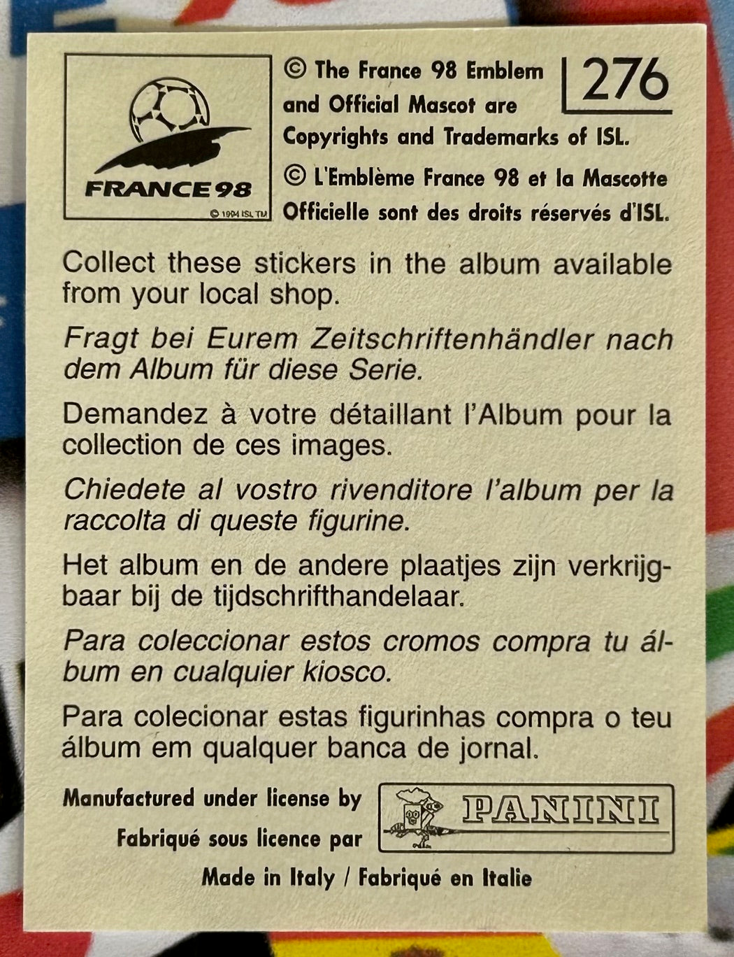 Panini FIFA World Cup France 98 Sticker - HUGO MARCELO OVELAR (PARAGUAY) #276