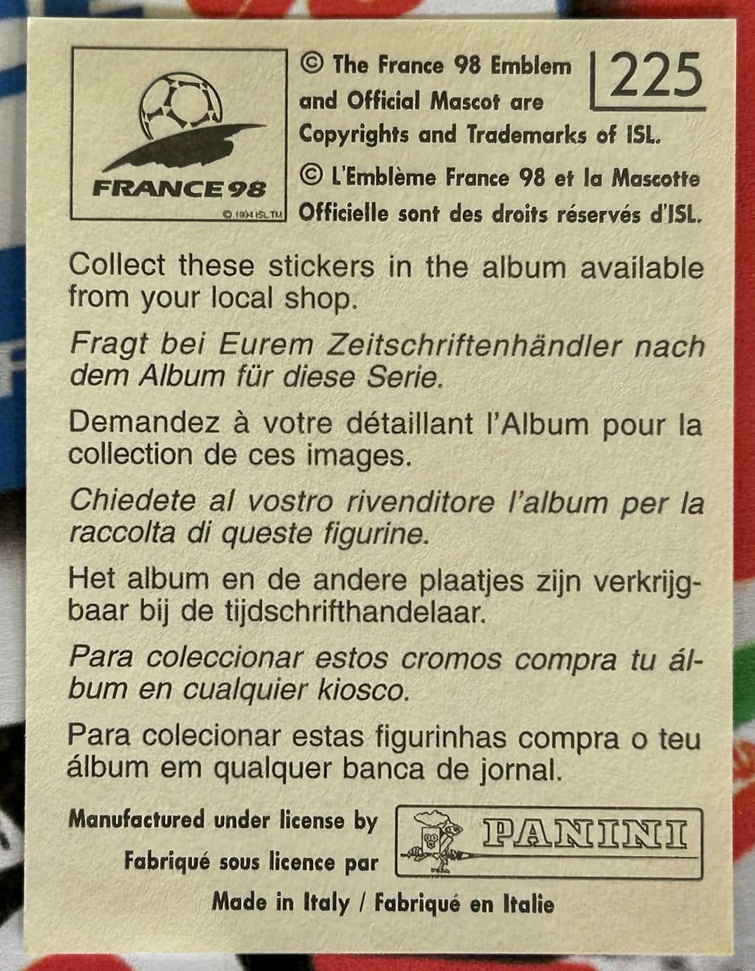 Panini FIFA World Cup France 98 Sticker - BRIAN LAUDRUP (DENMARK) #225