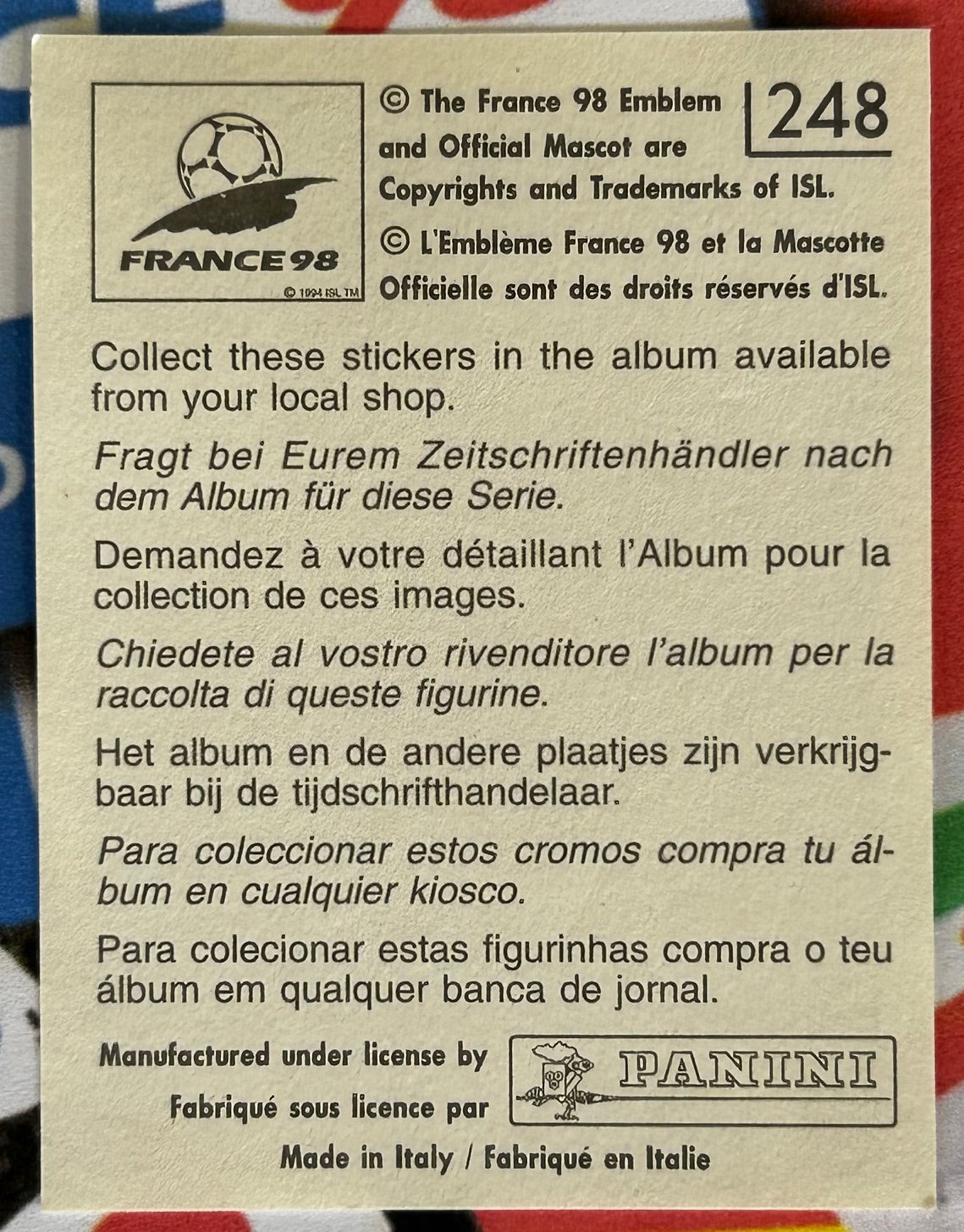 Panini FIFA World Cup France 98 Sticker - TARIBO WEST (NIGERIA) #248