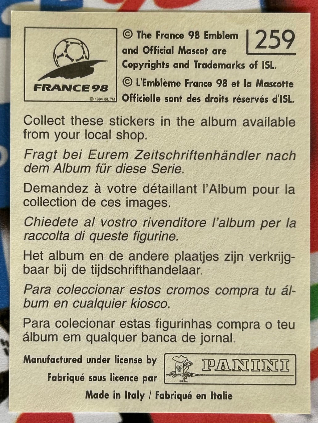 Panini FIFA World Cup France 98 Sticker - DANIEL AMOKACHI (NIGERIA) #259