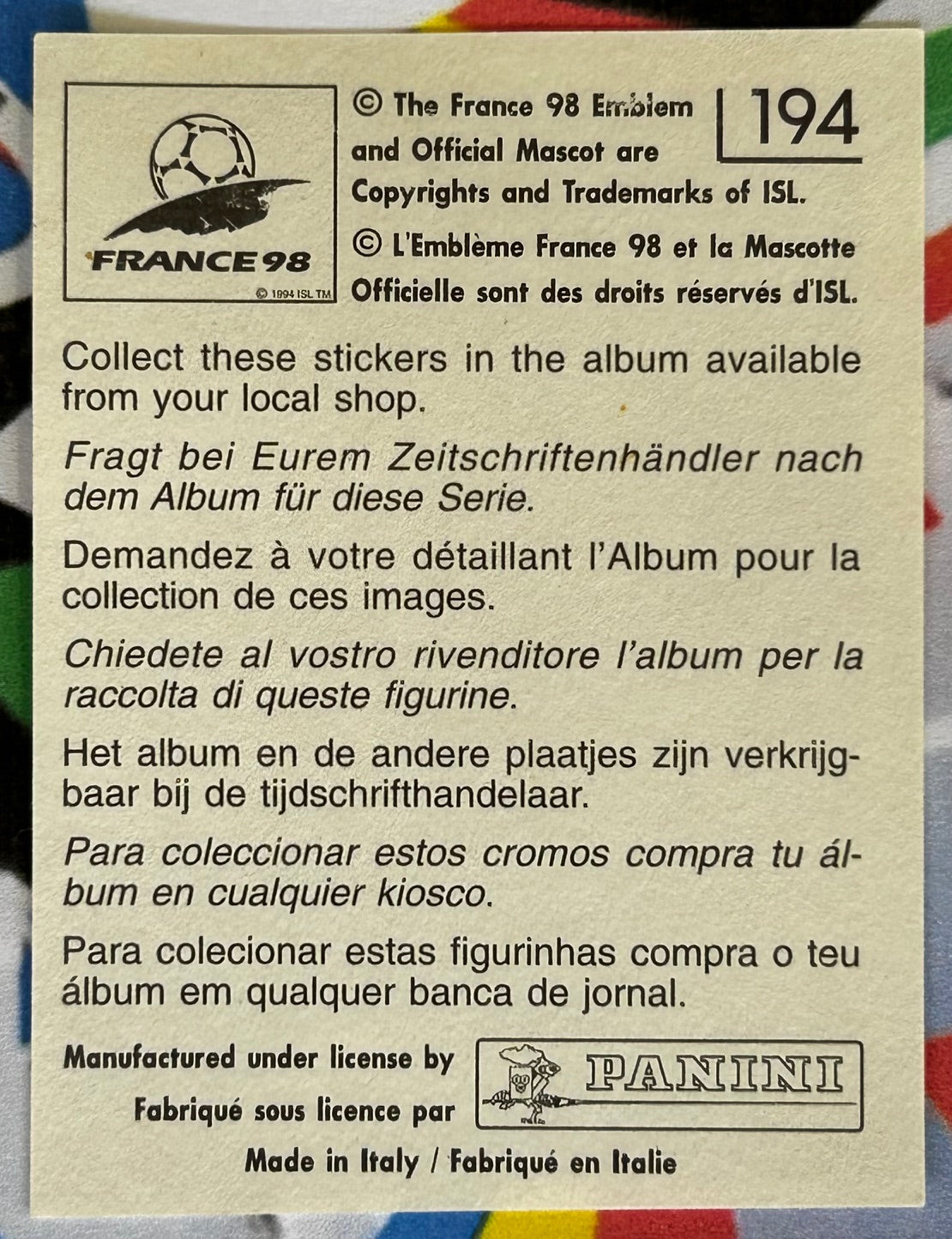 Panini FIFA World Cup France 98 Sticker - MOHAMMED AL-DEAYEA (SAUDI ARABIA) #194