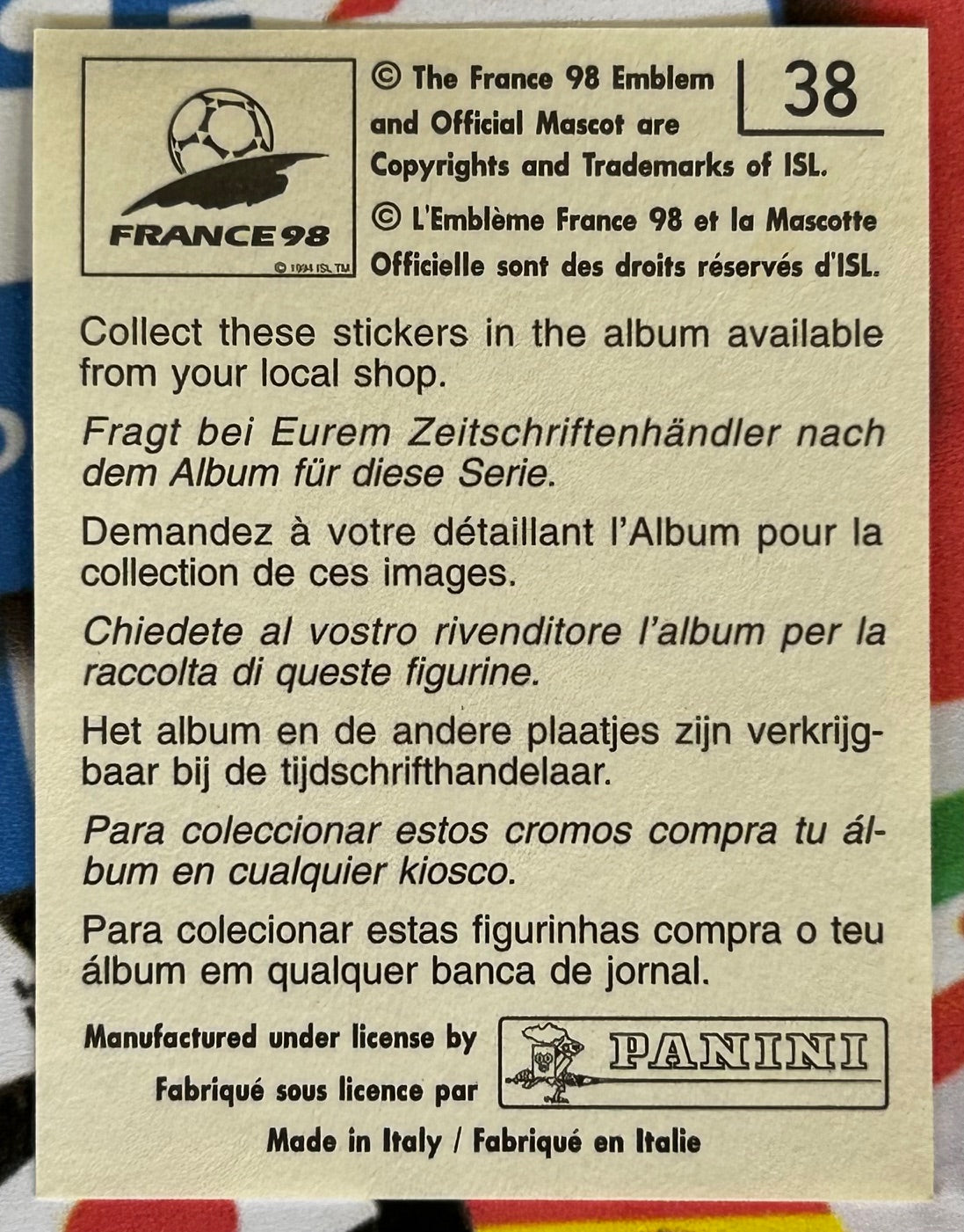 Panini FIFA World Cup France 98 Sticker - TOSH McKINLAY (SCOTLAND) #38