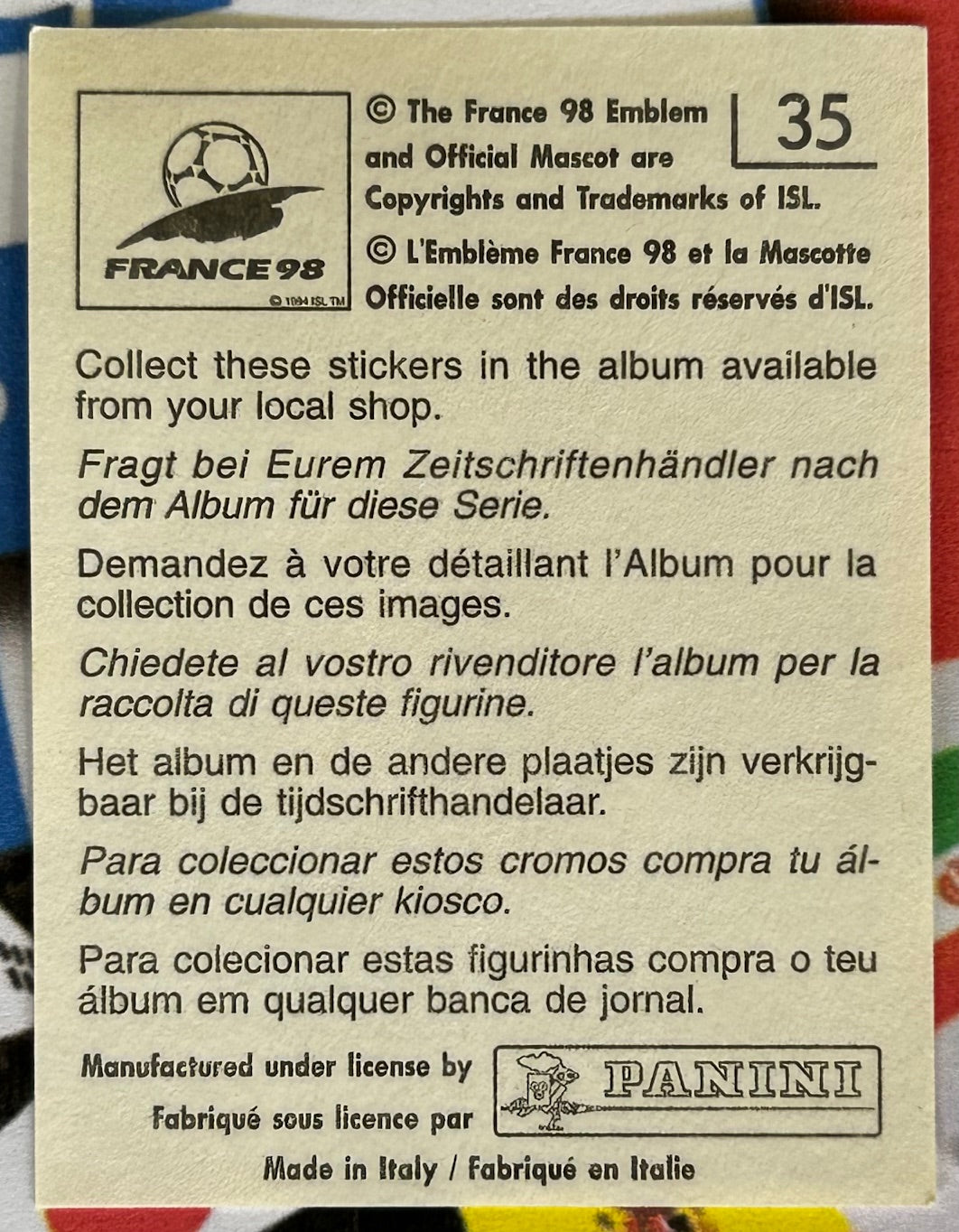 Panini FIFA World Cup France 98 Sticker - TOMMY BOYD (SCOTLAND) #35