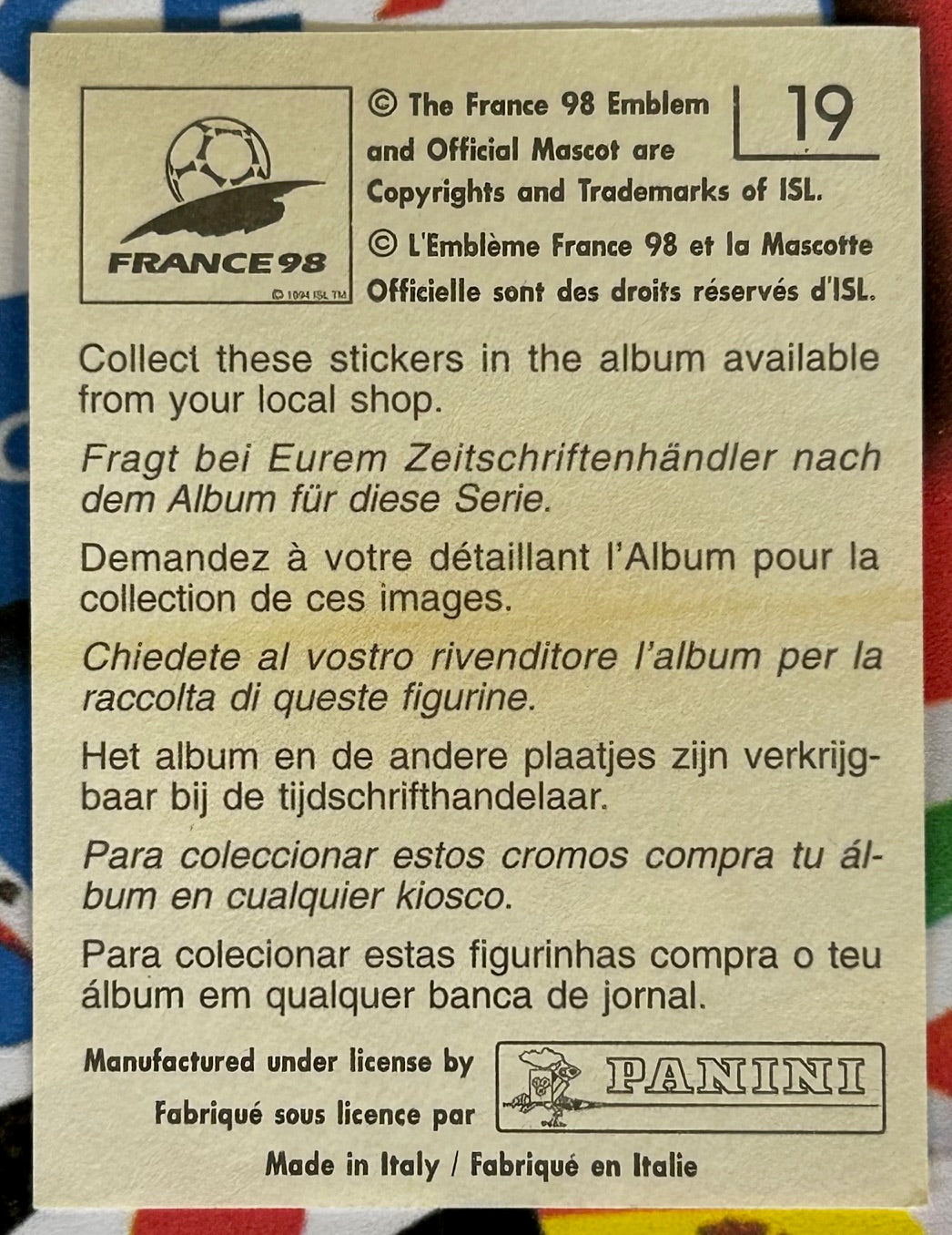 Panini FIFA World Cup France 98 Sticker - JUNIOR BAIANO (BRAZIL) #19