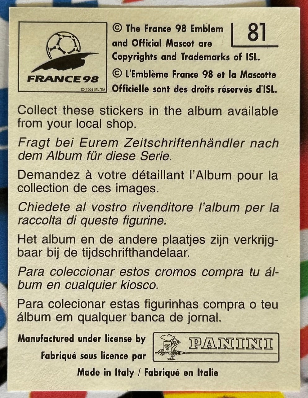 Panini FIFA World Cup France 98 Sticker - FRANK STRANDLI (NORWAY) #81