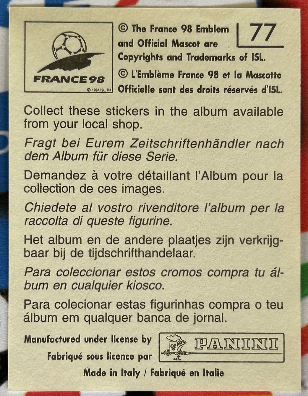 Panini FIFA World Cup France 98 Sticker - PETTER RUDI (NORWAY) #77