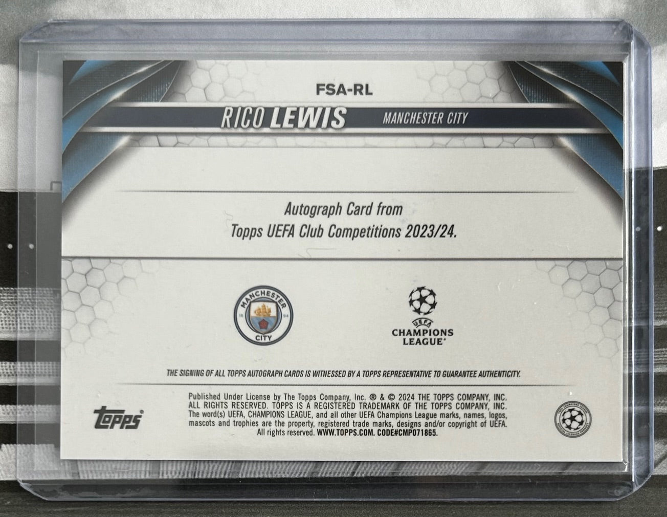 2023-24 Topps Chrome UEFA - RICO LEWIS (MANCHESTER CITY) Future Stars Autograph Card #FSA-RL