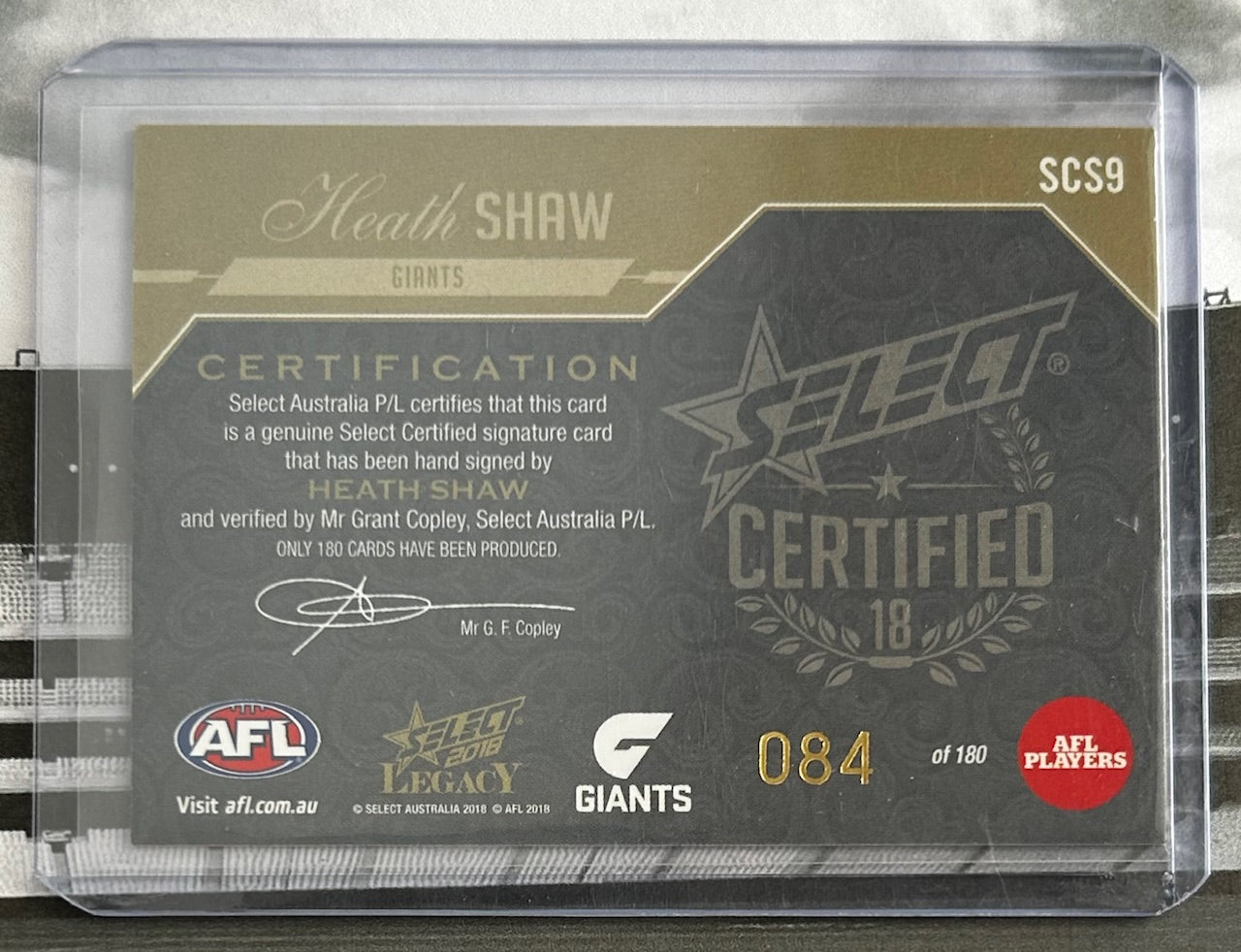 2020 AFL Select Dominance - JACOB HOPPER (GWS GIANTS) Players Ink Signature PIS18 /175