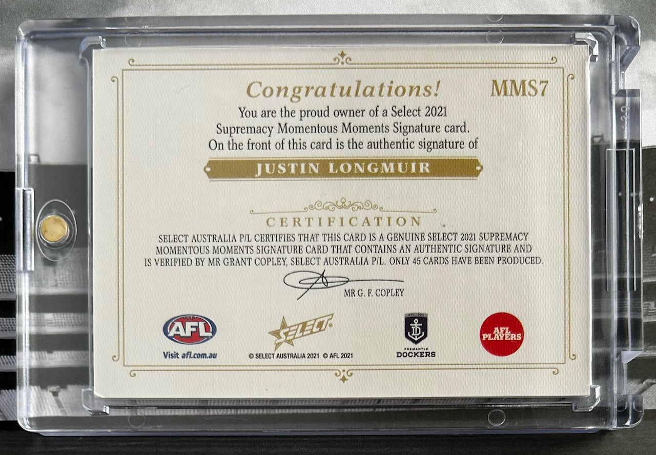2021 AFL Select Supremacy - JUSTIN LONGMUIR (FREMANTLE DOCKERS) Momentous Moments Signature MMS7 12/45