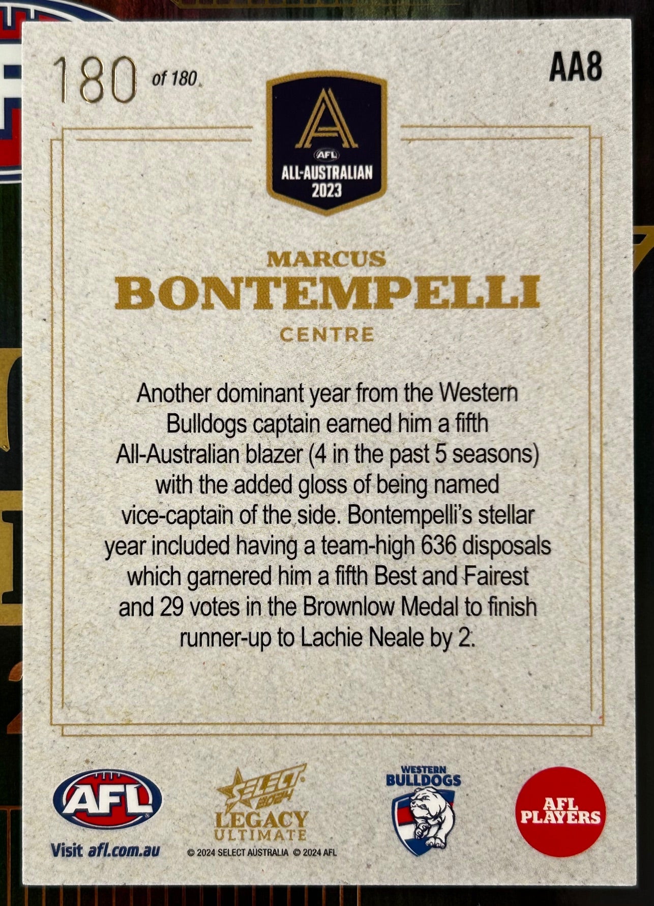 Select AFL Legacy 2024 - MARCUS BONTEMPELLI (WESTERN BULLDOGS) All-Australian 2023 AA8 /180