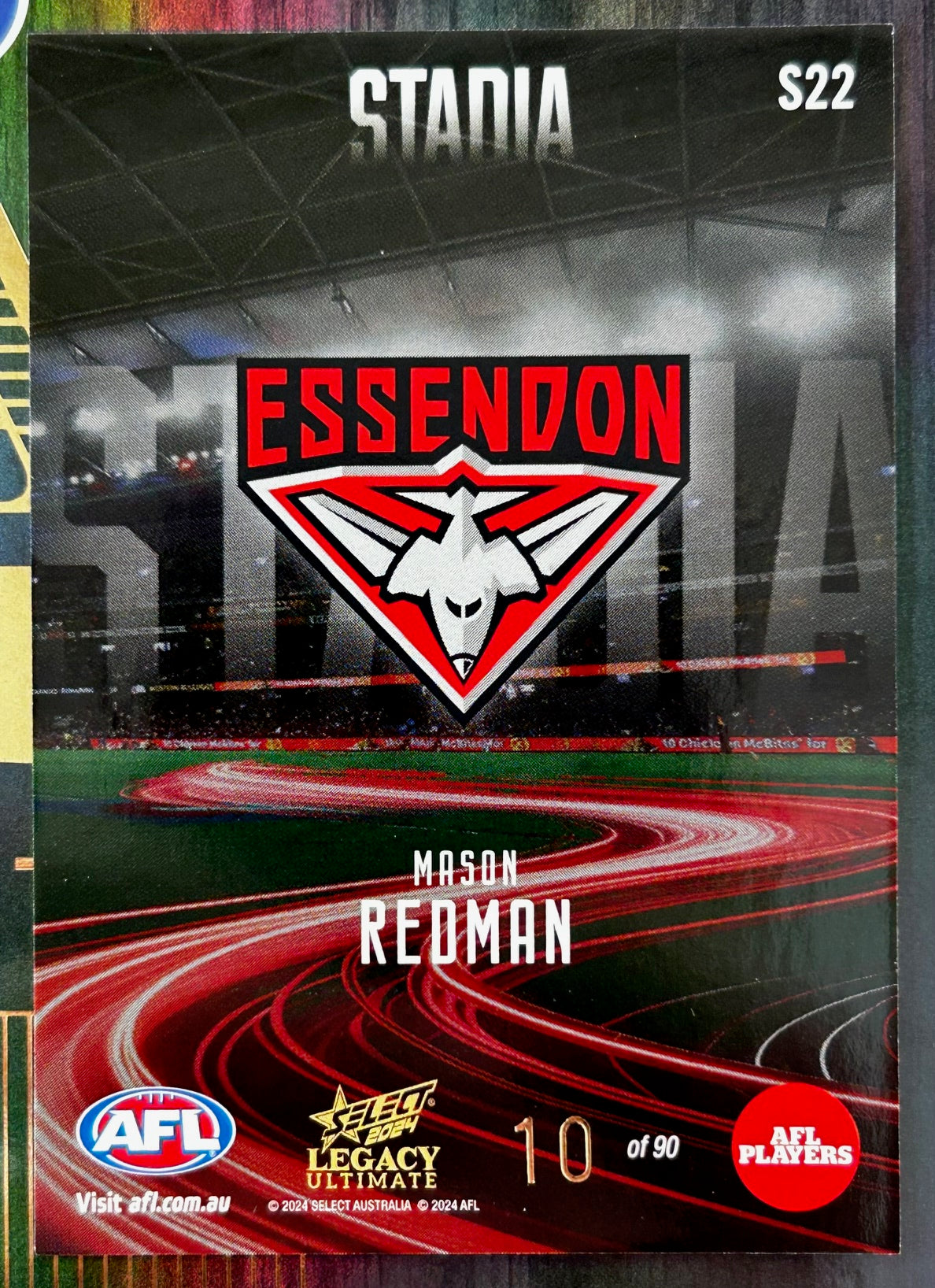 Select AFL Legacy 2024 - MASON REDMAN (ESSENDON) Stadia S22 /90