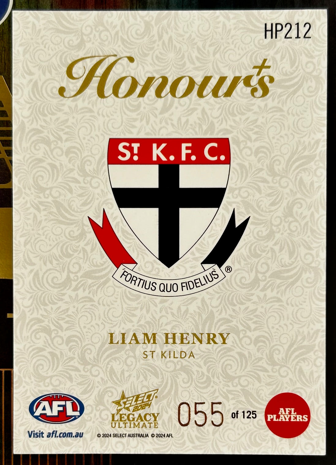Select AFL 2024 Legacy Ultimate - LIAM HENRY (ST KILDA) Honours Plus HP212 /125