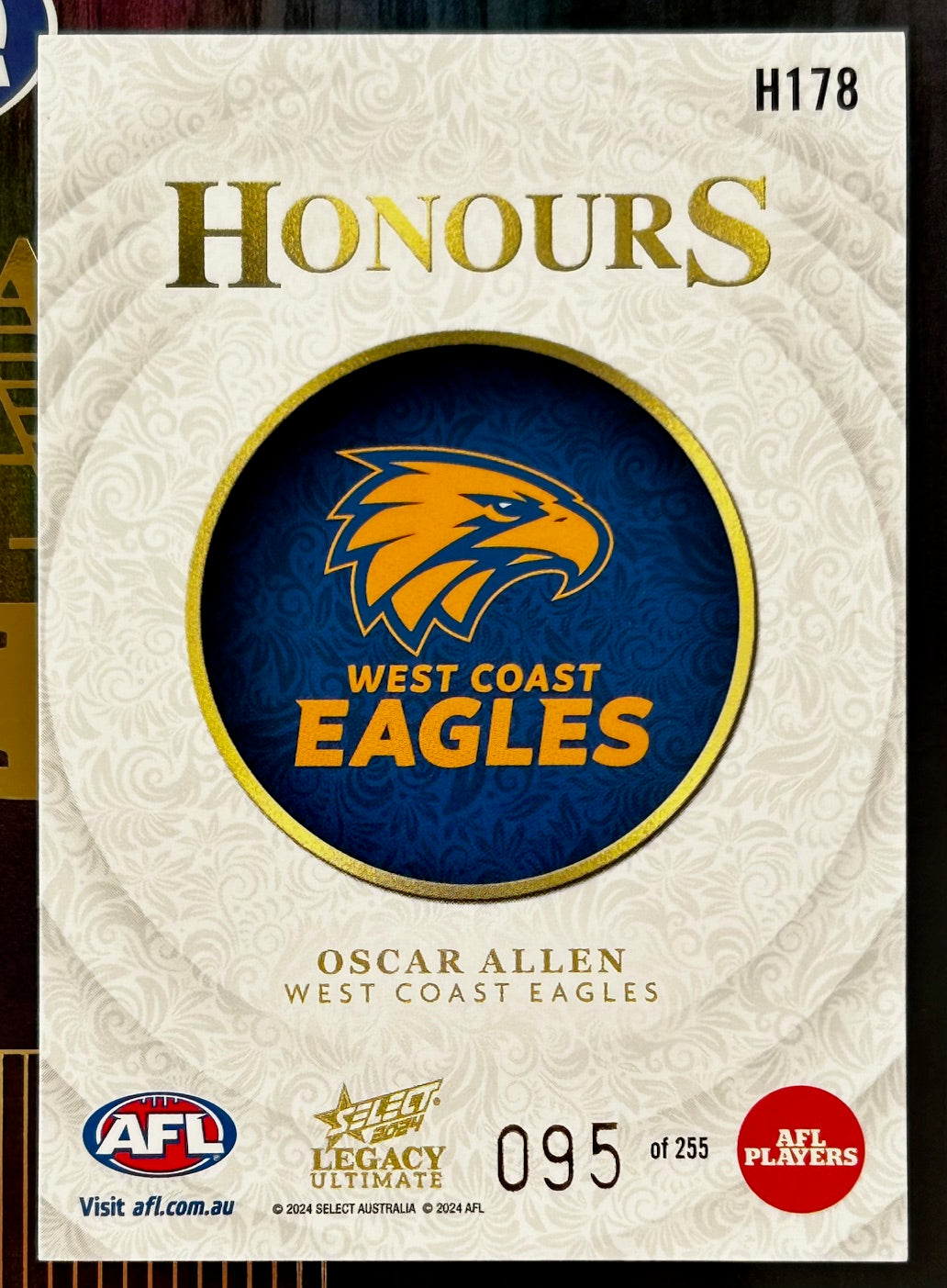 Select AFL 2024 Legacy Ultimate - OSCAR ALLEN (WEST COAST EAGLES) Honours H178 /255