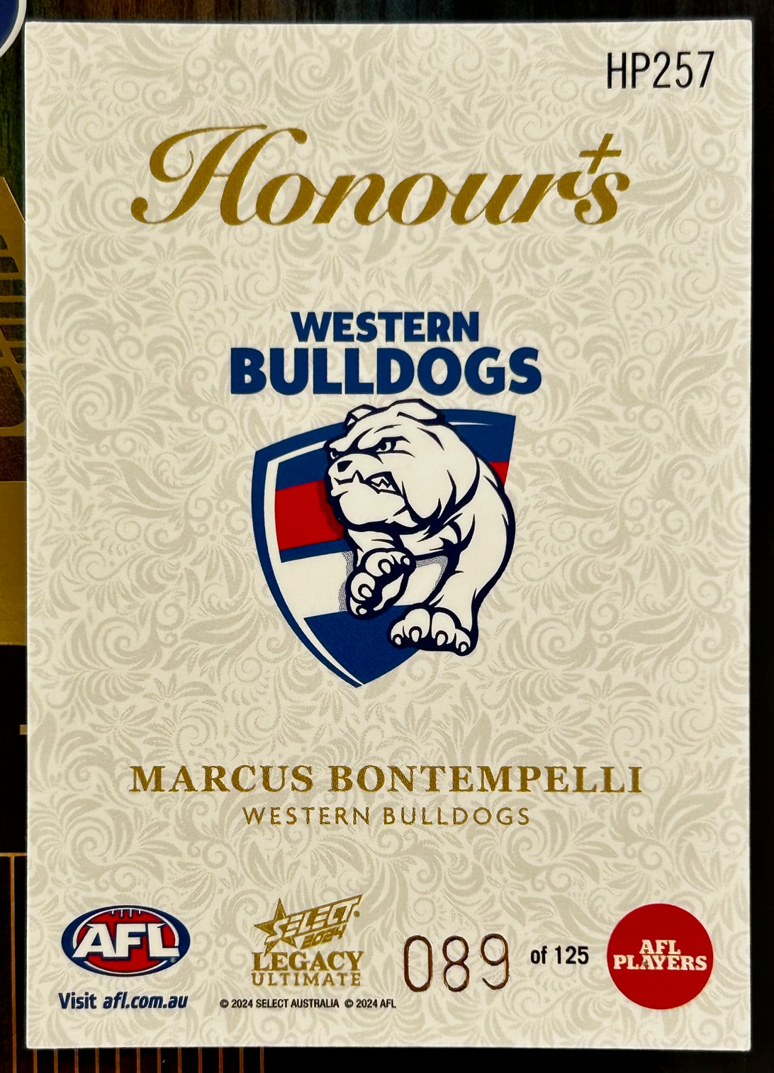 Select AFL 2024 Legacy Ultimate - MARCUS BONTEMPELLI (WESTERN BULLDOGS) Honours Plus HP257 /125
