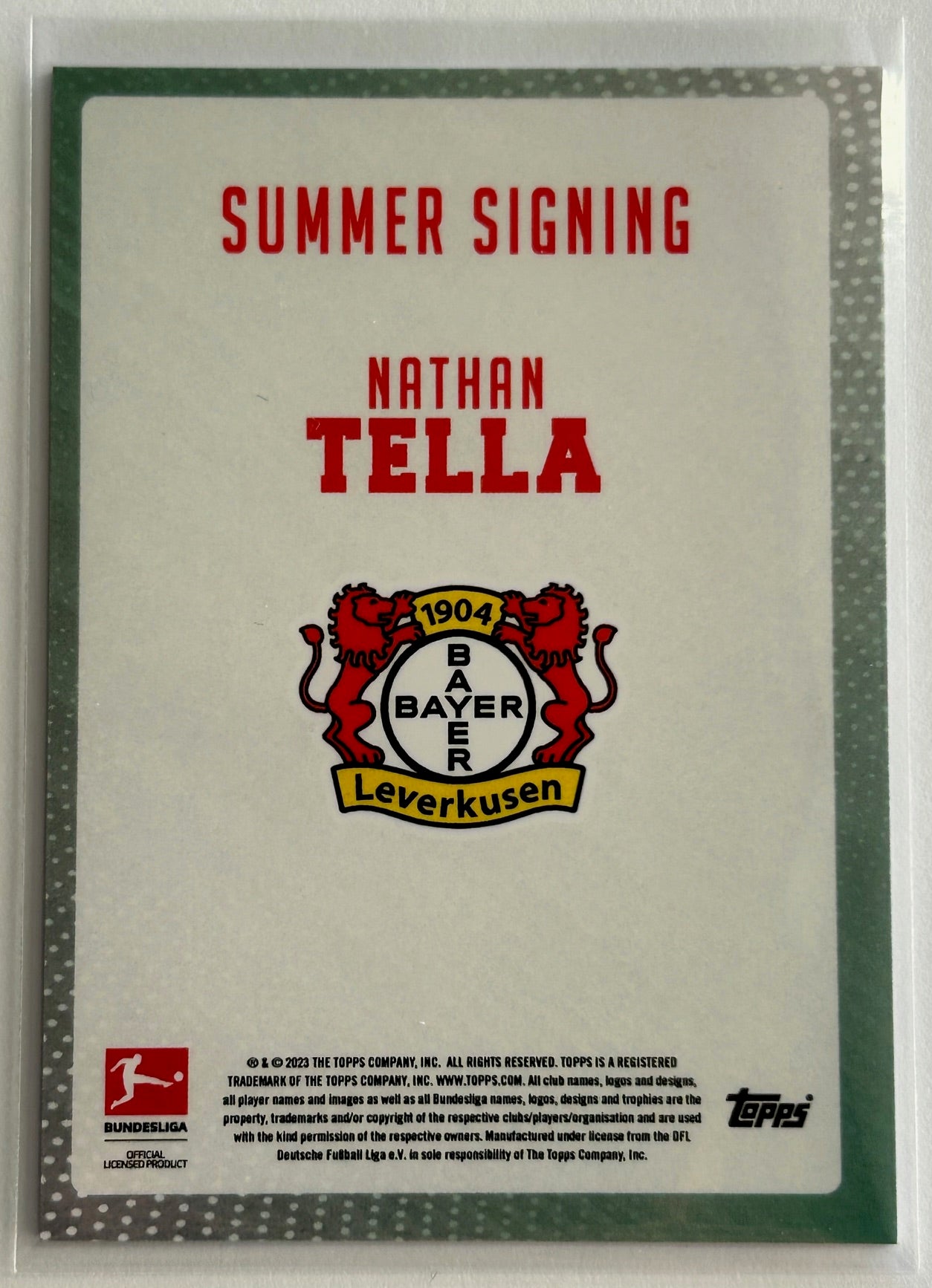 Topps Bundesliga Summer Signings 2023-24 - NATHAN TELLA (BAYER LEVERKUSEN) Summer Signing Parallel /49