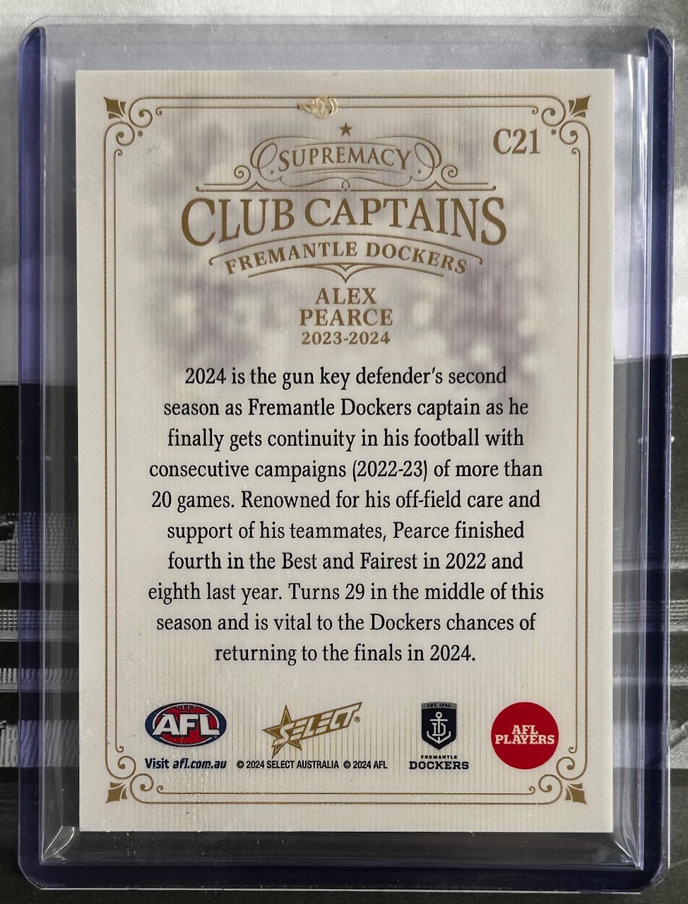 2024 AFL Select Supremacy - ALEX PEARCE (FREMANTLE DOCKERS) Club Captains C21 /70