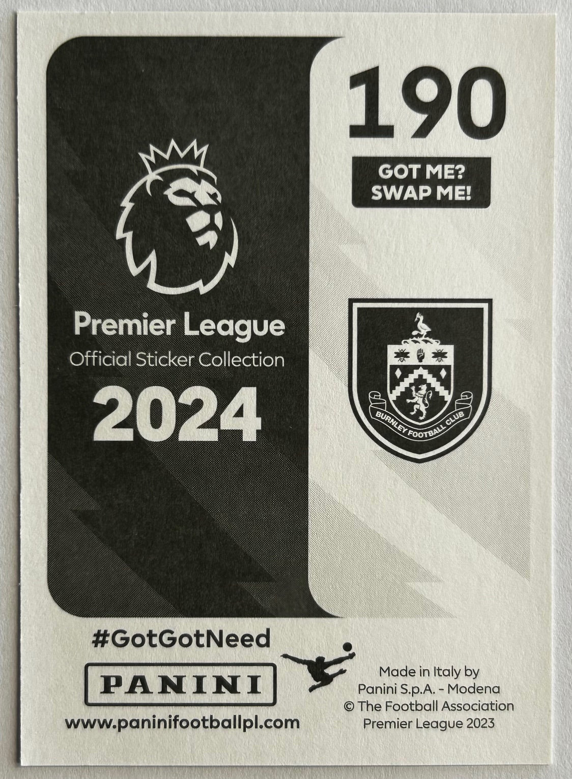 2024 Panini Premier League Sticker Collection - MANUEL BENSON (BURNLEY) Elite #190