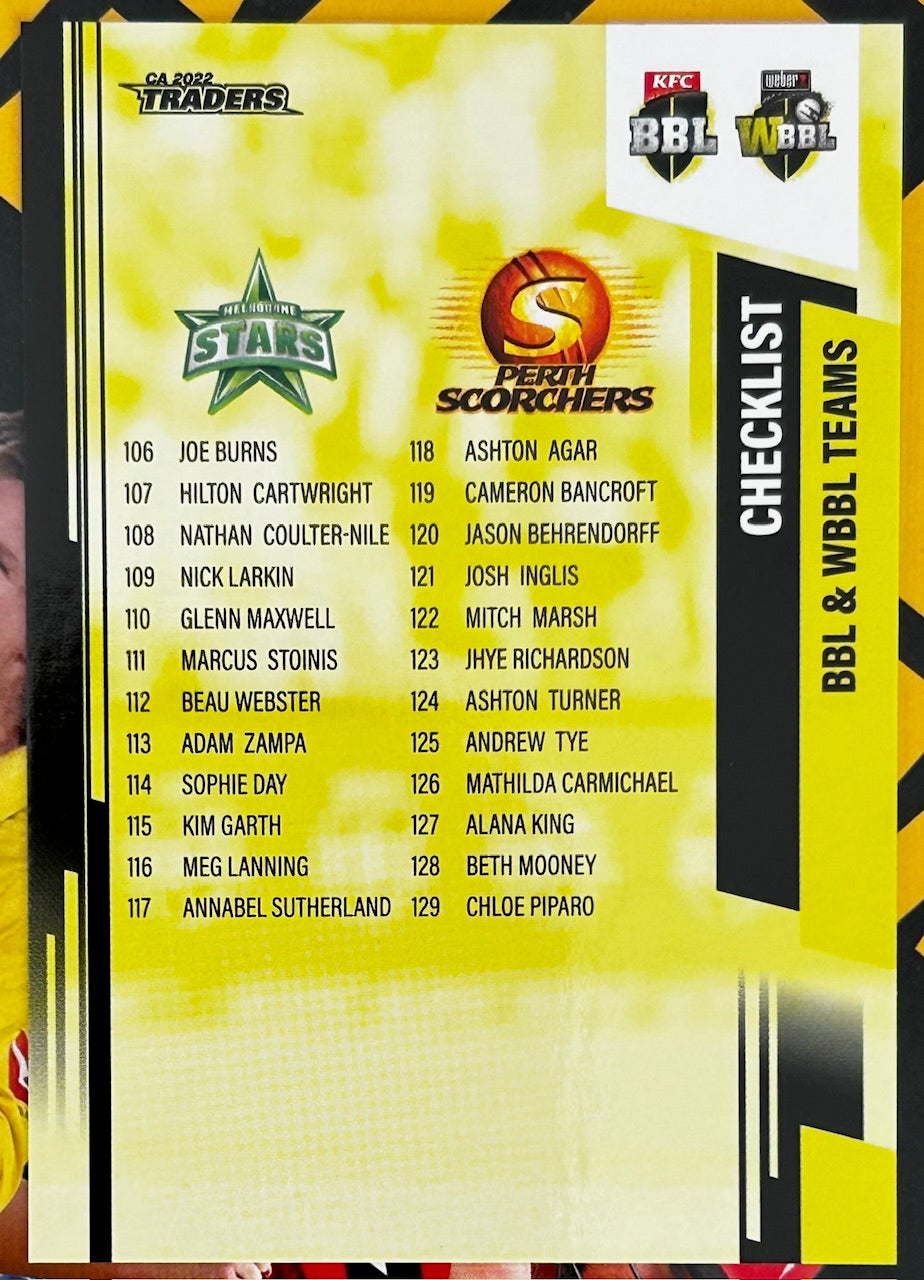2022 Cricket Australia Traders - Single CHECKLIST Trading Cards (#154 - #156)