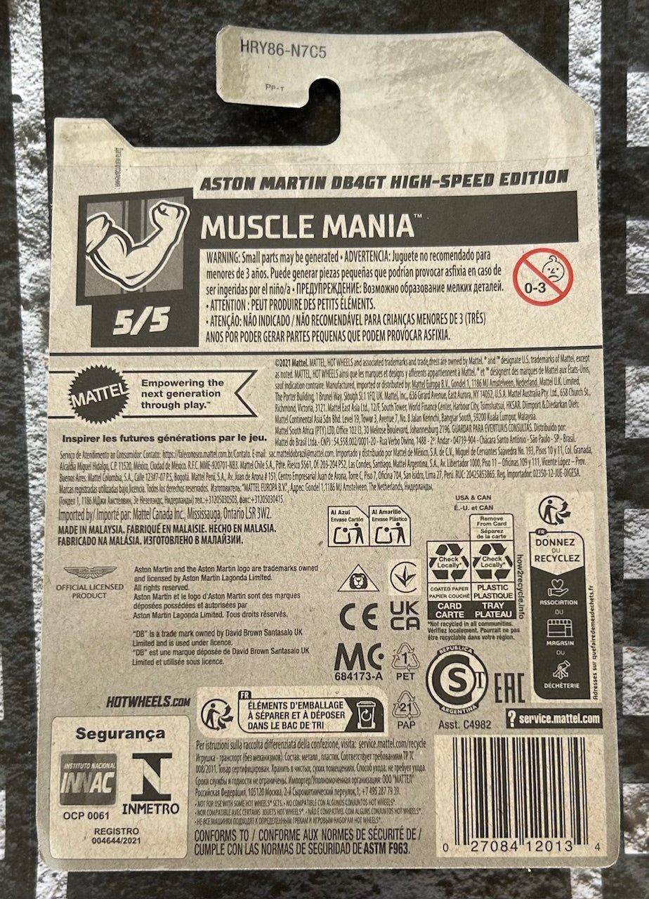 Mattel Hot Wheels Diecast Basic 1:64 - Aston Martin DB4GT High-Speed Edition Muscle Mania