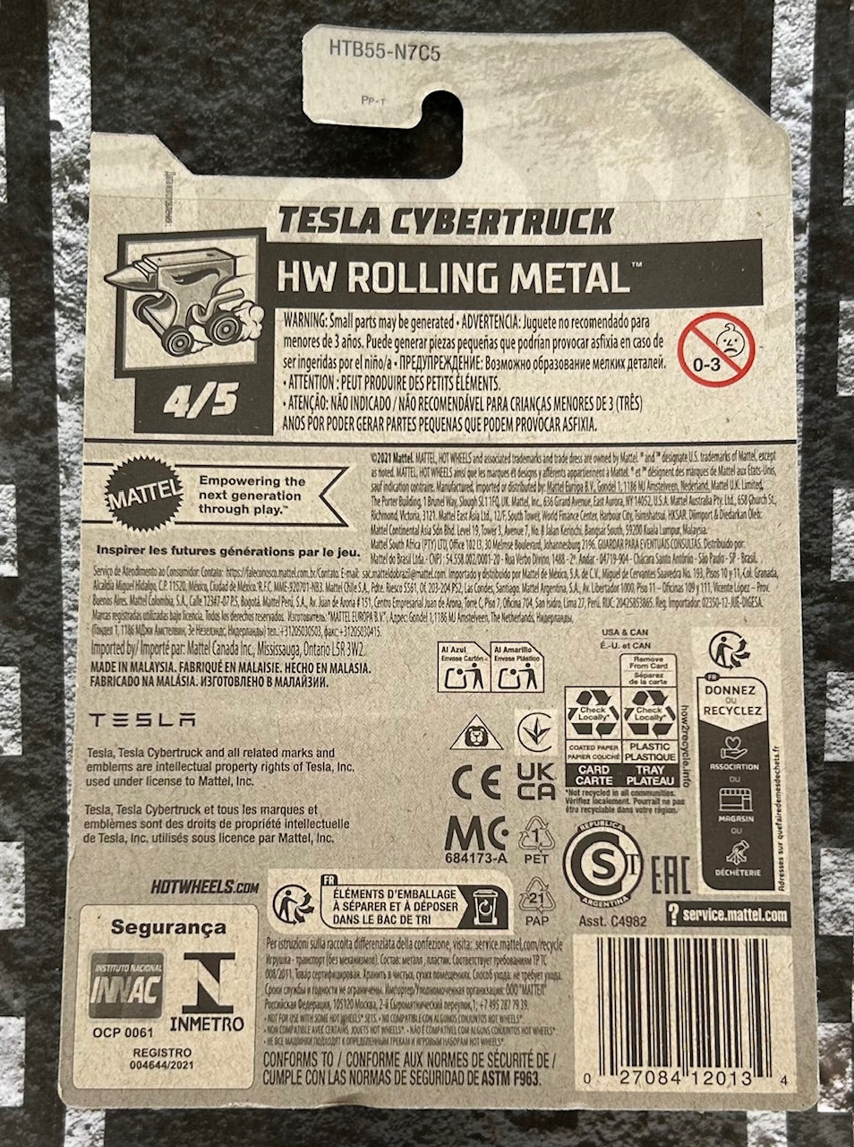 Mattel Hot Wheels Diecast Basic 1:64 - Tesla Cybertruck HW Rolling Metal