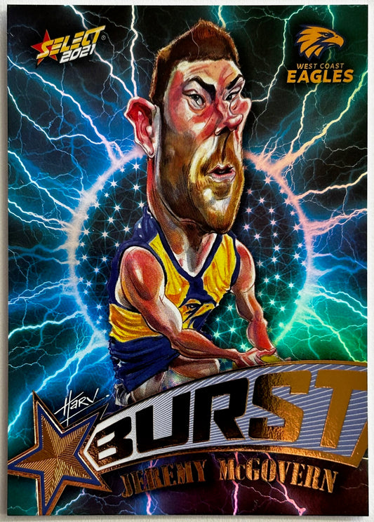 Select AFL Footy Stars 2021 - JEREMY McGOVERN (WEST COAST EAGLES) Lightning Starburst SBL67 /210