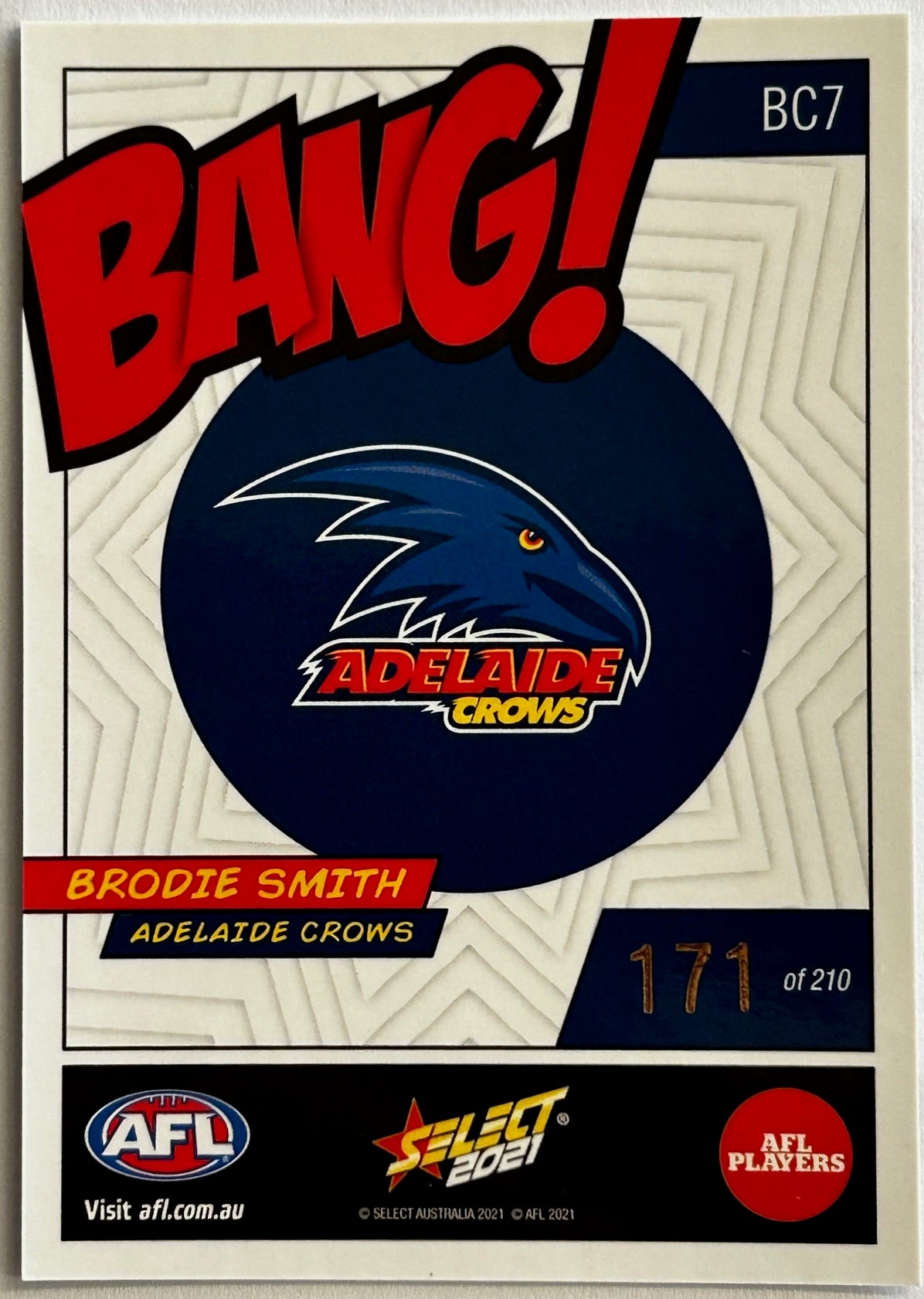 Select AFL Footy Stars 2021 - BRODIE SMITH (ADELAIDE CROWS) Bang! BC7 /210