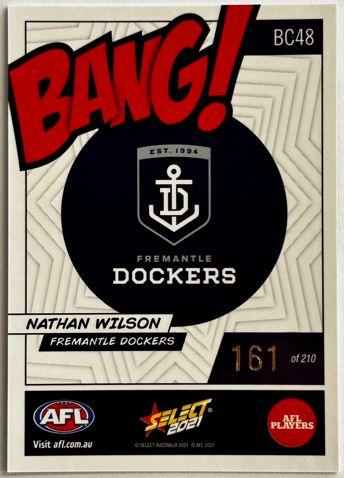 Select AFL Footy Stars 2021 - NATHAN WILSON (FREMANTLE DOCKERS) Bang! BC48 /210