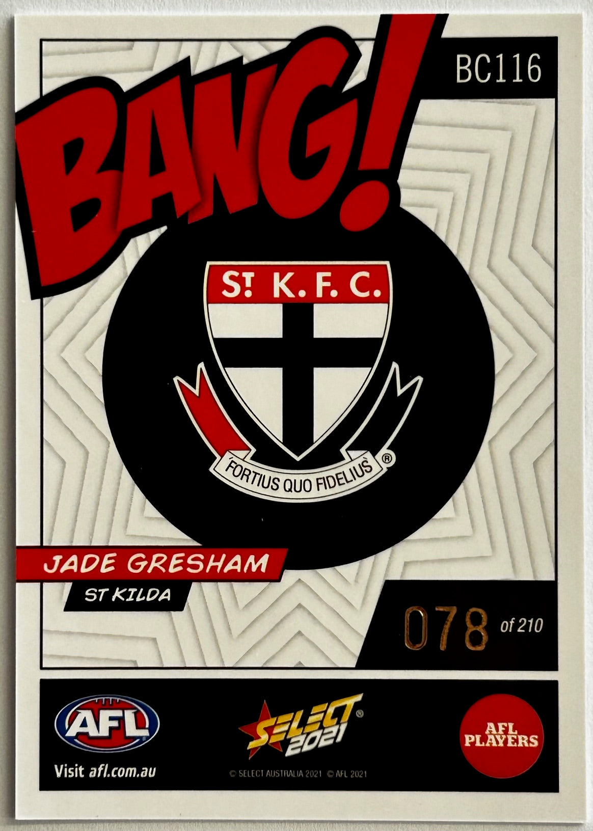 Select AFL Footy Stars 2021 - JADE GRESHAM (ST KILDA) Bang! BC116 /210