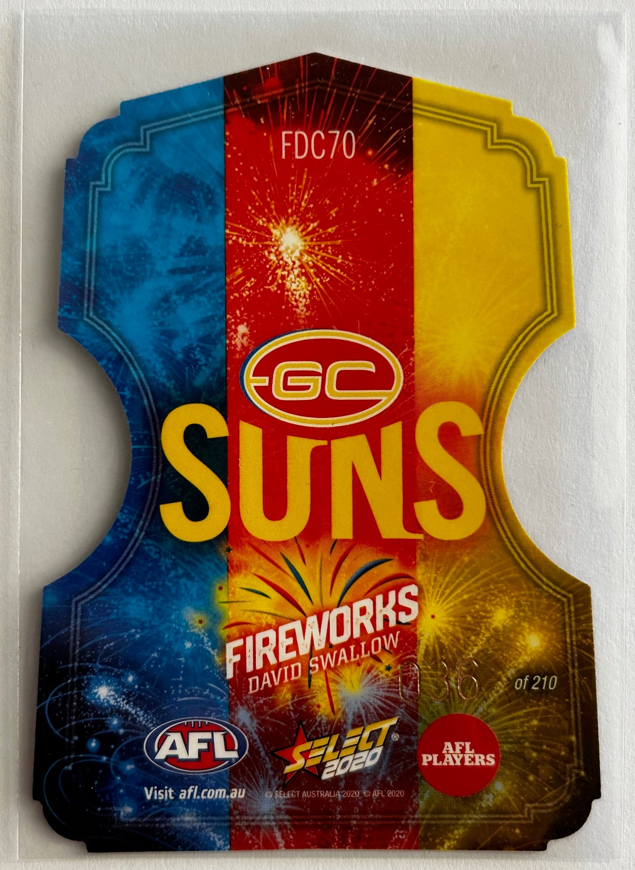 Select AFL Footy Stars 2020 - DAVID SWALLOW (GOLD COAST SUNS) Fireworks FDC70 /210