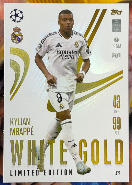 Topps 2024-25 Match Attax Extra UEFA - KYLIAN MBAPPE (PSG) White Gold Limited Edition #LE2