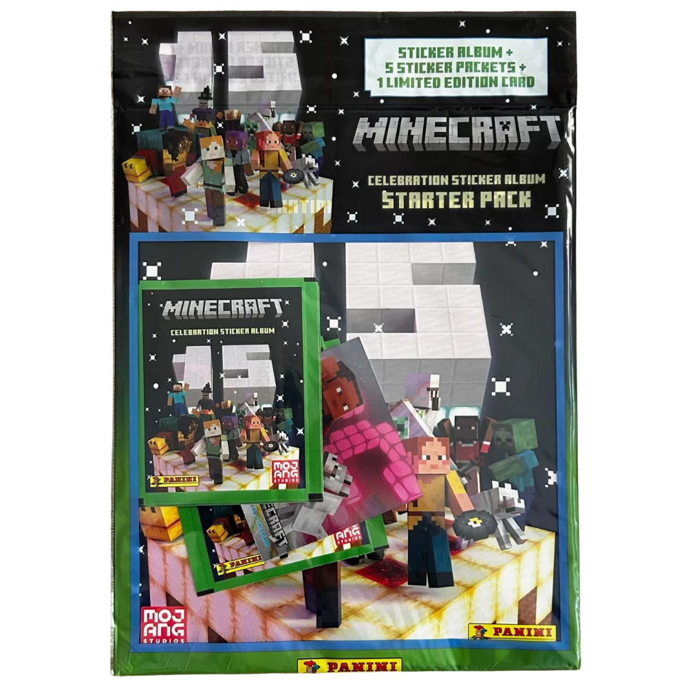 Panini 2024 Minecraft Celebration Sticker Collection - Starter Pack (Sticker Album, 5 Sticker Packets & 1 Limited Edition Card)