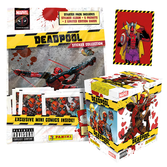 Panini Marvel Deadpool Sticker Collection Bundle (Starter Pack & Box of 24 Packs)