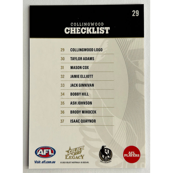 Select AFL 2023 Legacy - Single COLLINGWOOD Cards (#29 - #37)