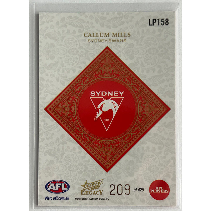 Select AFL 2023 Legacy - CALLUM MILLS (SYDNEY SWANS) Legacy+ LP158 #209/425