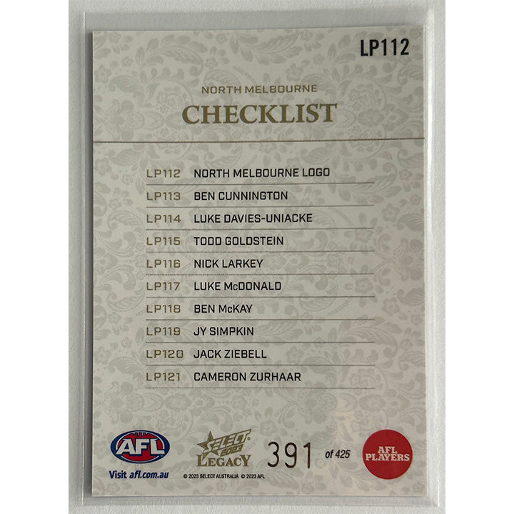 Select AFL 2023 Legacy - CHECKLIST (NORTH MELBOURNE) Legacy+ LP112 #391/425