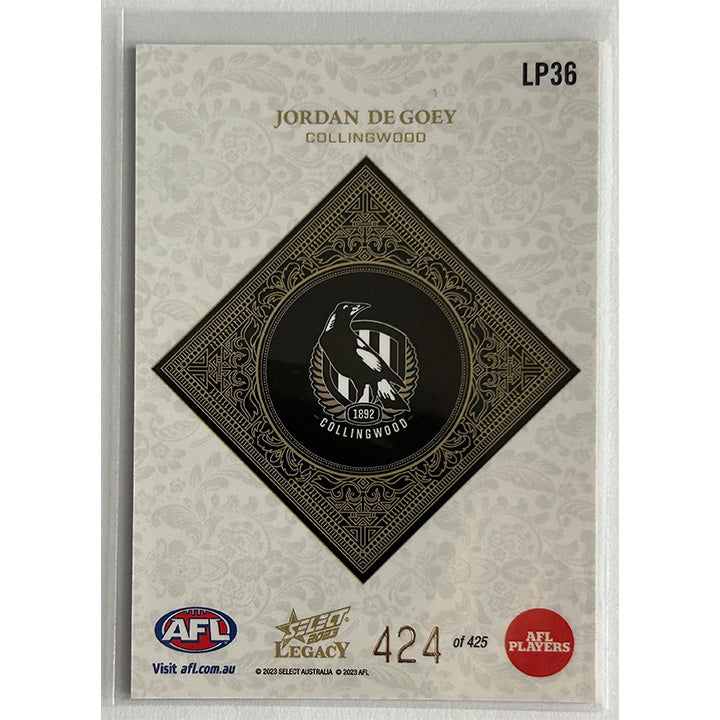 Select AFL 2023 Legacy - JORDAN DE GOEY (COLLINGWOOD) Legacy+ LP36 #424/425