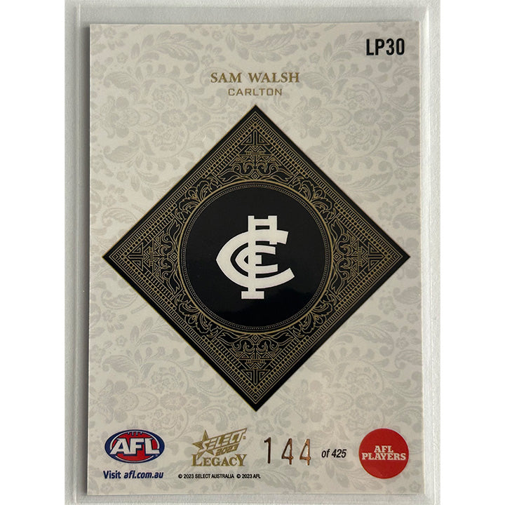 Select AFL 2023 Legacy - SAM WALSH (CARLTON) Legacy+ LP30 #144/425