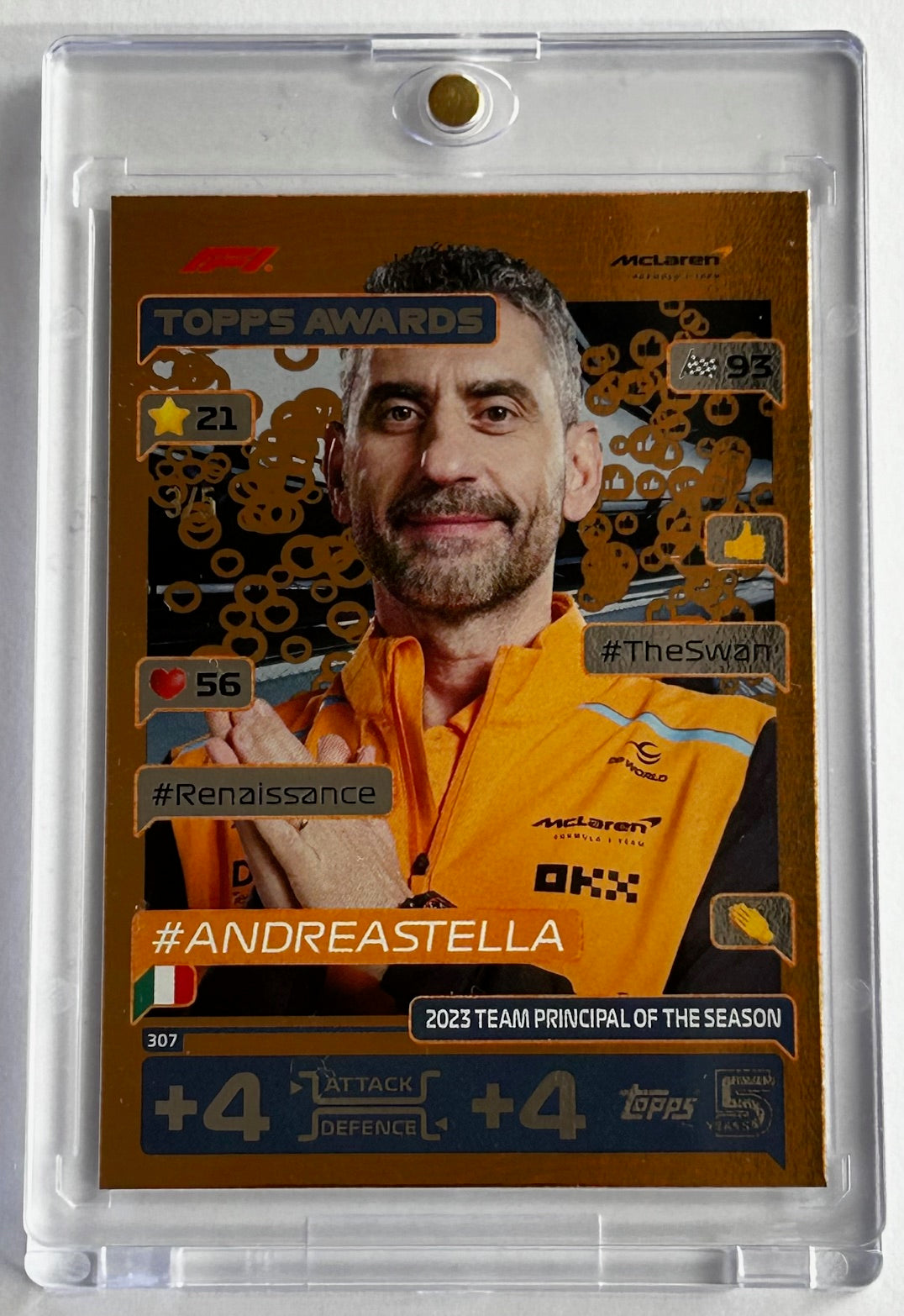 Topps F1 Turbo Attax 2024 - ANDREA STELLA (McLAREN) Principal Topps Awards #307 Wood Parallel *#3 of 5 printed*