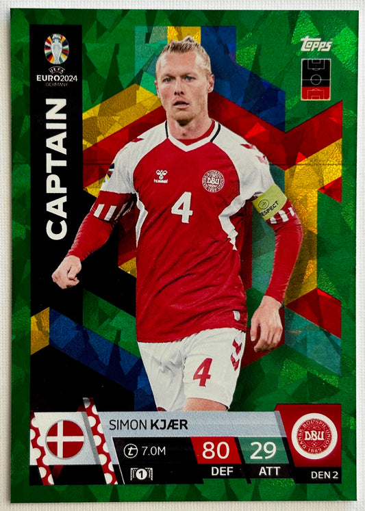 Topps Match Attax UEFA EURO 2024 - KJAER (DENMARK) Green Parallel Captain DEN2