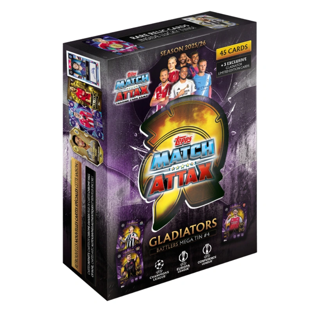 PRE-ORDER: Topps UCC Match Attax 2025-26 - GLADIATORS MEGA TIN #4 Battlers (45 Cards + 3 Exclusive LEs) (Copy)
