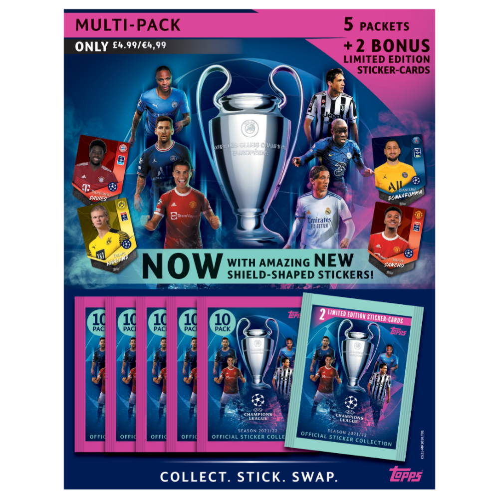Topps UEFA Champions League 2021-22 Official Sticker Collection - Multipack (5 packets + 2 Limited Editions)